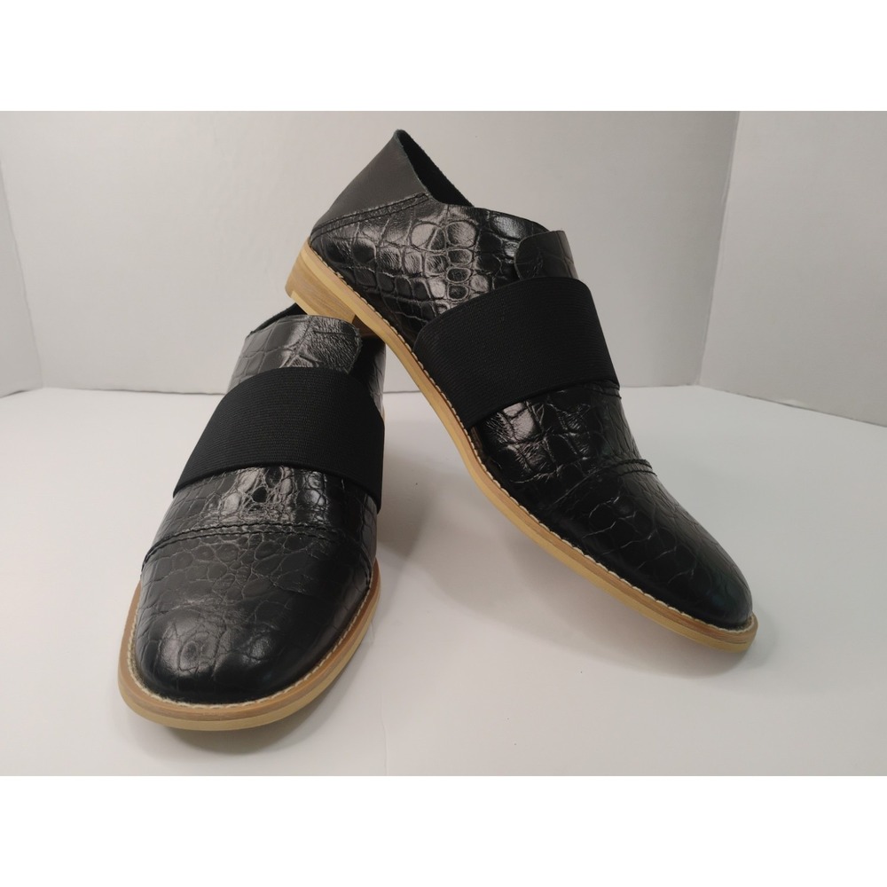 ALL BLACK brand Slip On Loafers Croc-embossed Leather Mens Size 40 (US 7)